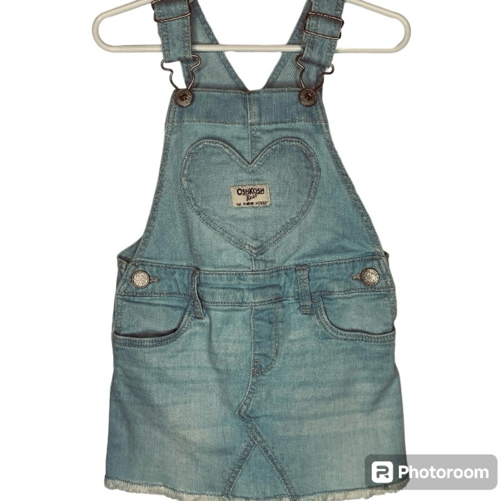 Oshkosh B’gosh Girls Jean Overall Dress 2T Heart Pocket